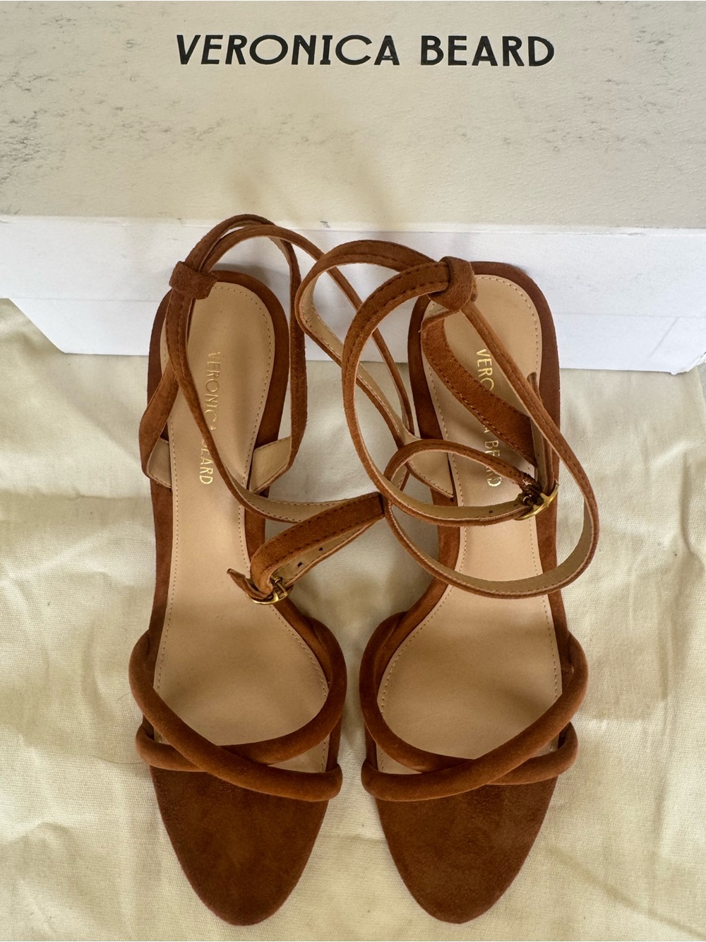 Veronica Beard Strappy Rust Brown Suede Sandals Wedges Heels 6 1/2